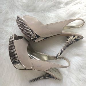 Guess  Neutral Snakeskin Open Toe Pumps